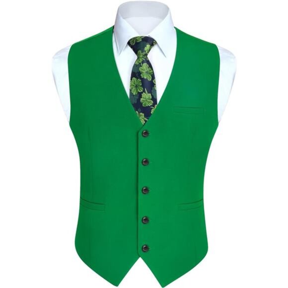 Men's Vest Formal Waistcoat Green3 - Picture 2 of 6
